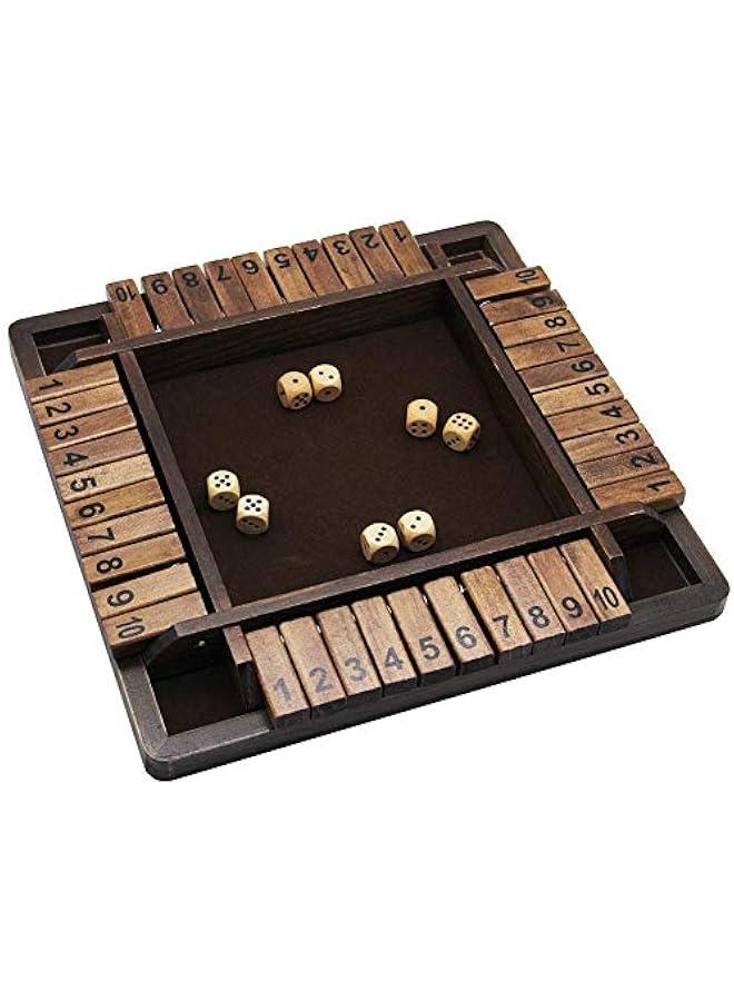 Classic Wooden Shut The Box Dice Game for 4 Players : Tabletop and Pub Board - 12 inch - Image 1